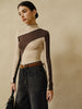 Anja | Farbblock Jersey-Top mit romantischem Saum
