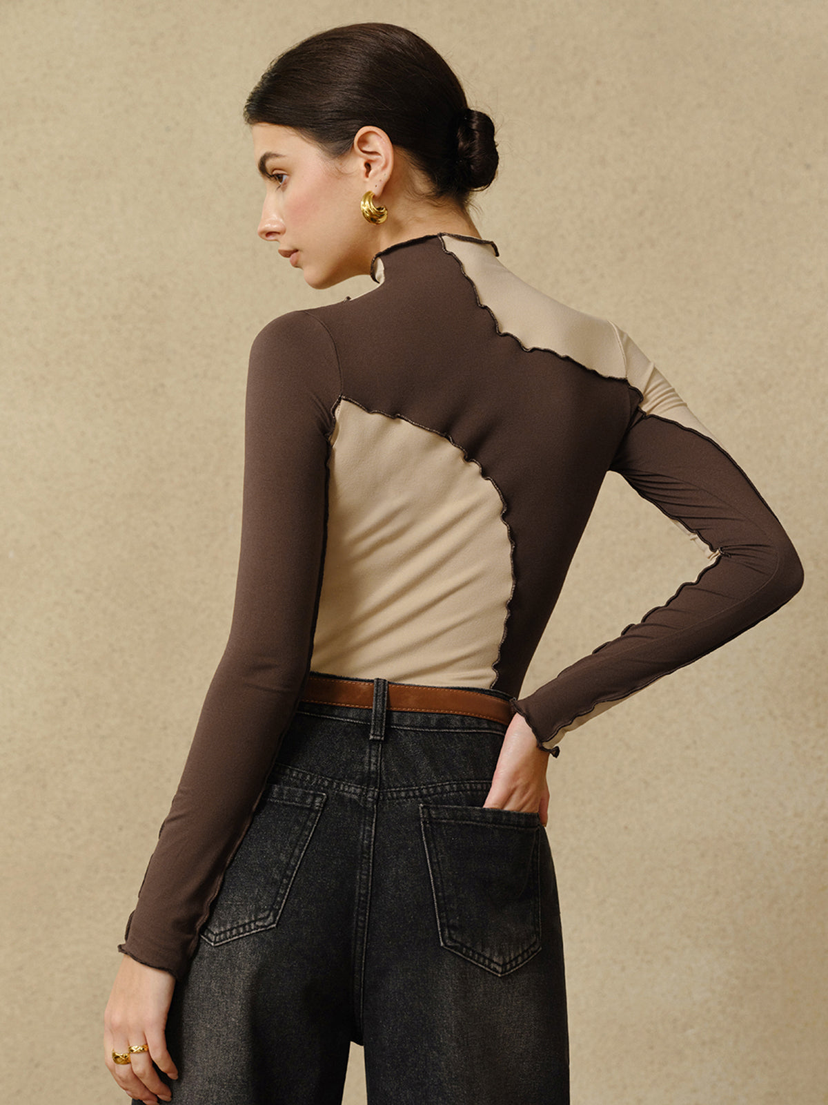 Anja | Farbblock Jersey-Top mit romantischem Saum