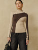 Anja | Farbblock Jersey-Top mit romantischem Saum