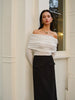 Leonie | Wolle-Mix Oberteil mit Cold-Shoulder und Raffung