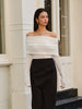 Leonie | Wolle-Mix Oberteil mit Cold-Shoulder und Raffung