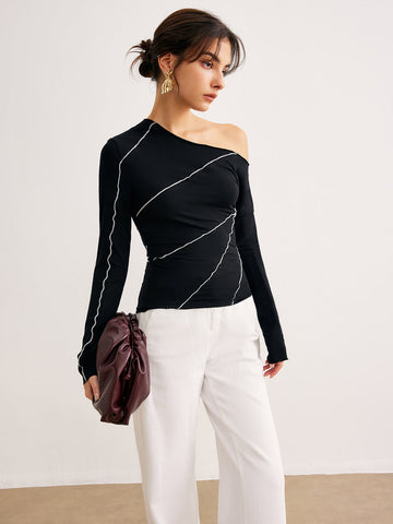 Lisa | Asymmetrische Bluse mit Kontrastpiping