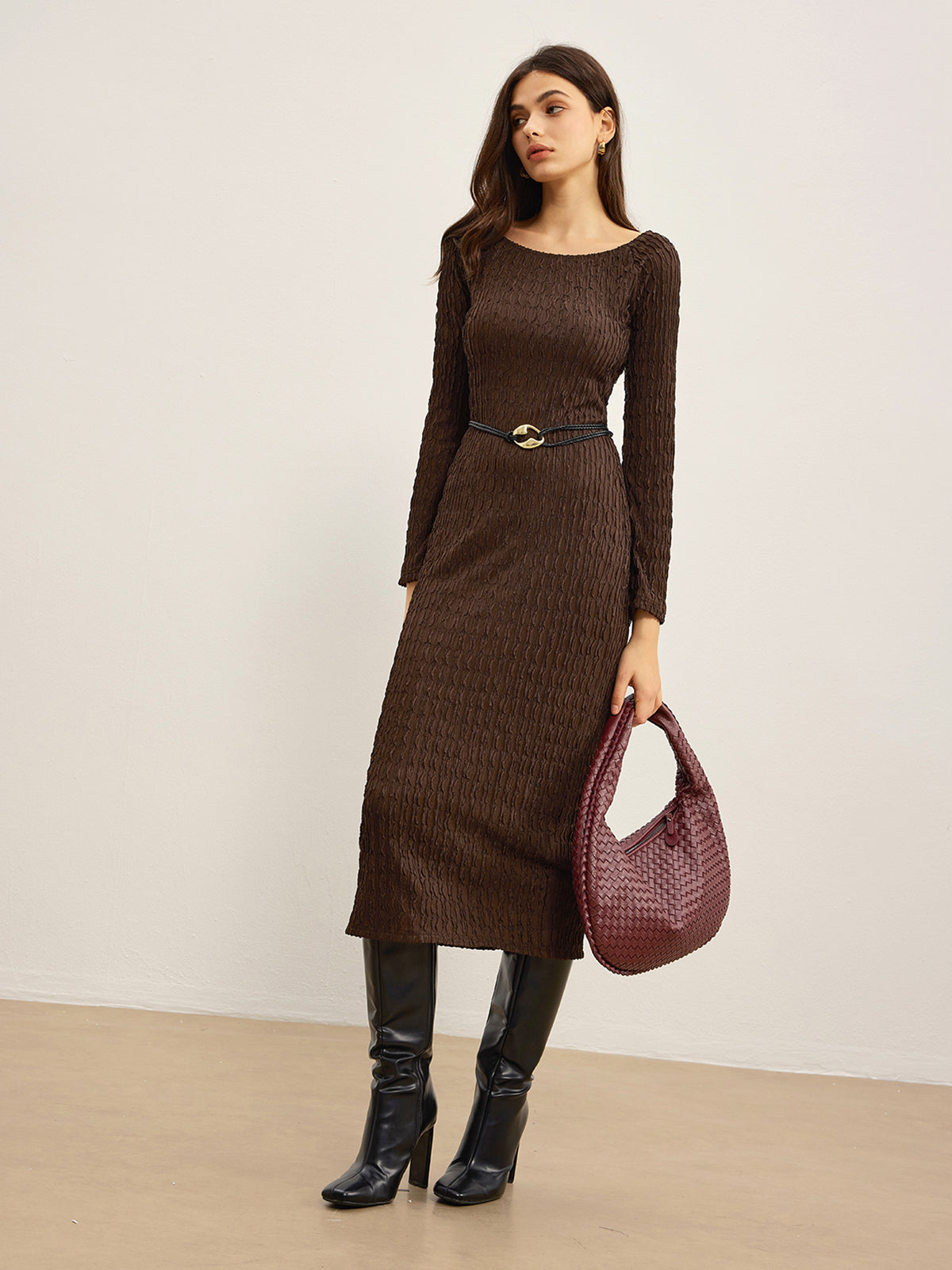 Marlene | Schlichtes Crinkle-Textil-Kleid ohne Gürtel
