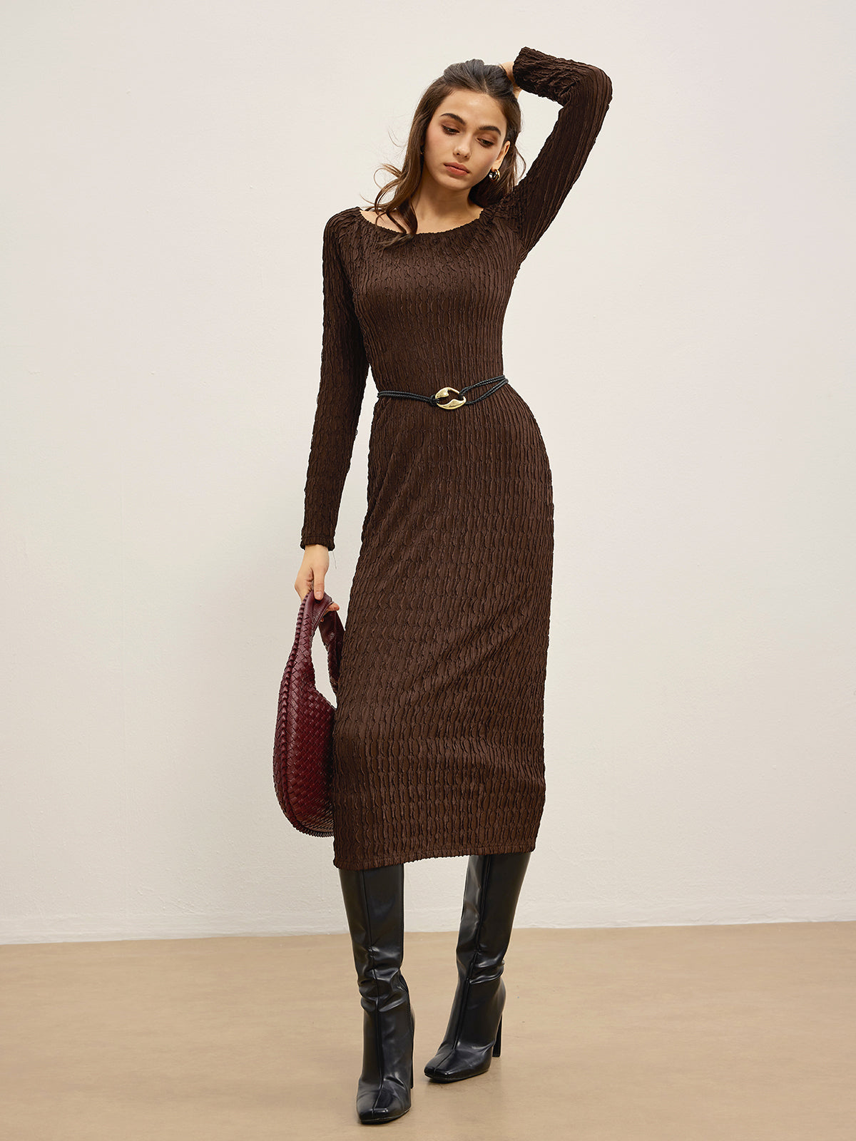 Marlene | Schlichtes Crinkle-Textil-Kleid ohne Gürtel