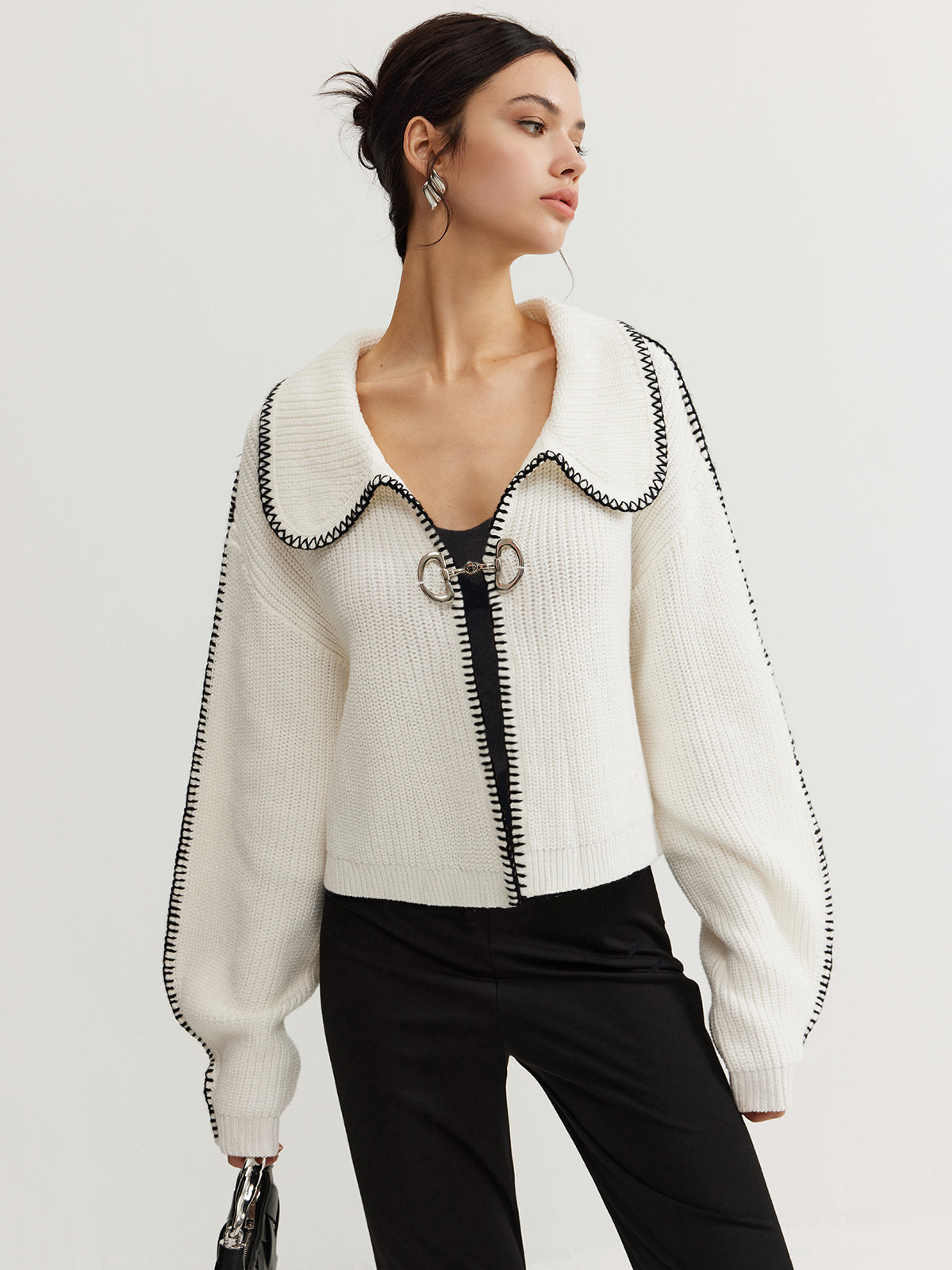 Max | Kontrastbesatz Strickoberteil mit Magnetverschluss