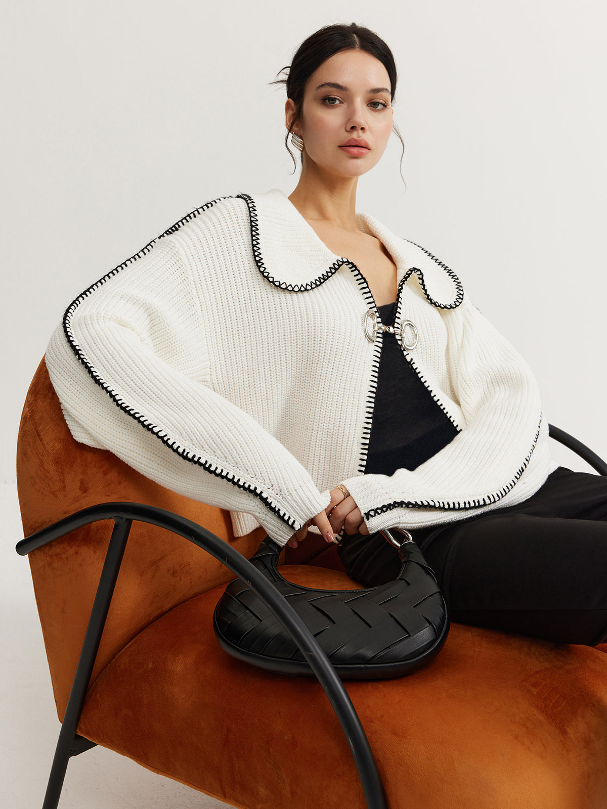 Max | Kontrastbesatz Strickoberteil mit Magnetverschluss