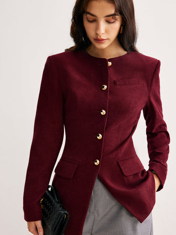 Cordula | Elegante Corduroy Bluse mit Rundkragen und Knöpfen