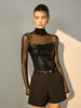 Lara | Trendige Bluse mit Kunstlederpaneelen