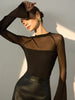 Anja | Transparente Schulter Jersey Skinny Bluse
