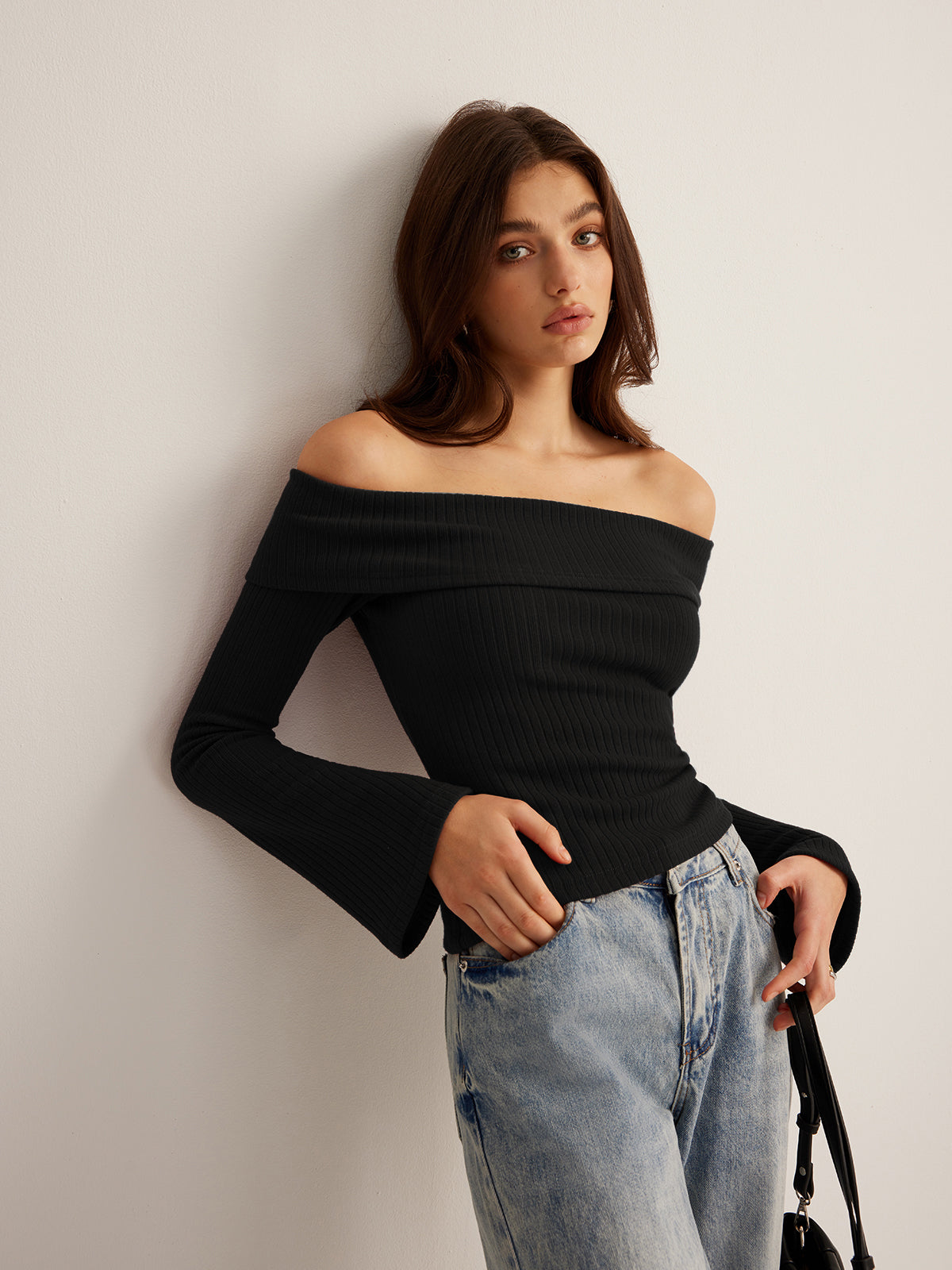 Leonie | Off-Shoulder Rippstrick Slim Top