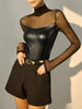 Lara | Trendige Bluse mit Kunstlederpaneelen