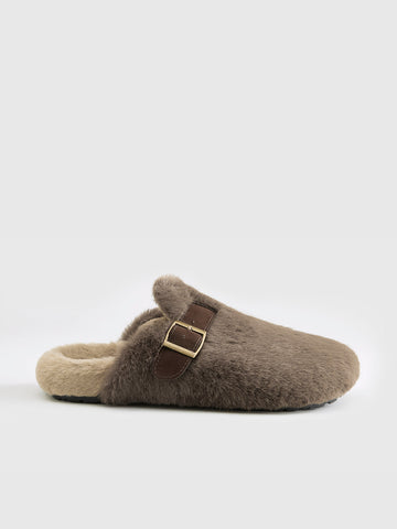 Greta | Stilvolle Pelz-Slipper mit Gürtel-Design