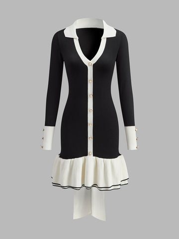 Clara | Rüschendetails Kleid im Color-Block-Design