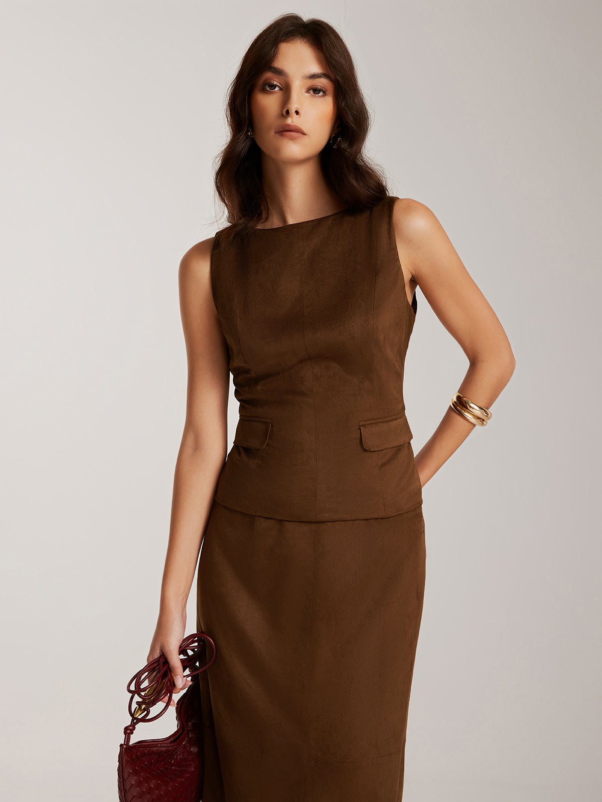 Clara | Elegante Wildleder-Tankbluse mit Rückenreißverschluss