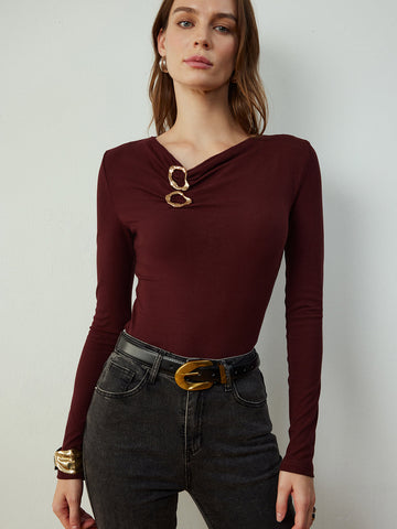 Leni | Elegante Bluse mit Cowl-Neck und Metall-Details