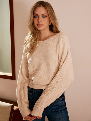 Mia | Kabelstrick-Pullover mit Schleifen-Details