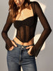 Emilia | Strukturiertes Langarm-Mesh-Korsett-Top
