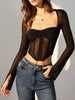 Emilia | Strukturiertes Langarm-Mesh-Korsett-Top