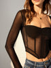 Emilia | Strukturiertes Langarm-Mesh-Korsett-Top