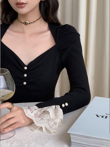 Clara | Stilvoller Pullover mit Spitzenärmeln