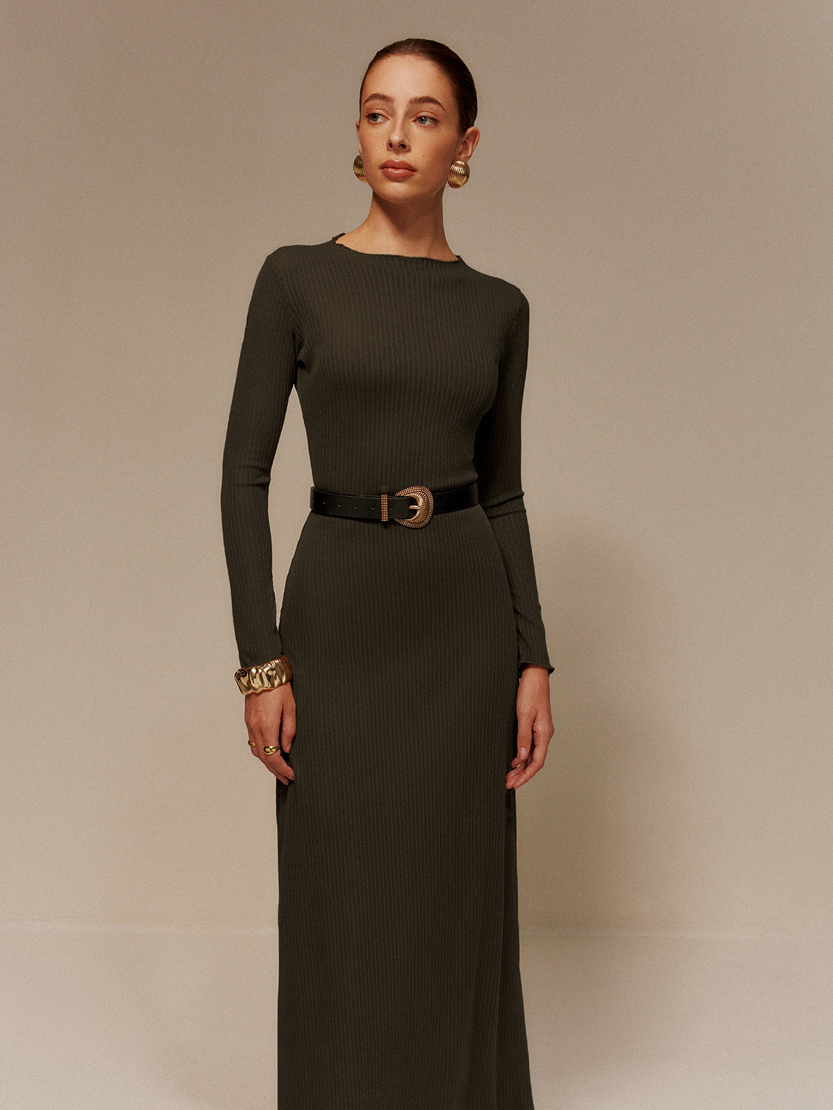 Clara | Elegantes Maxikleid ohne Gürtel mit Lettuce Trim