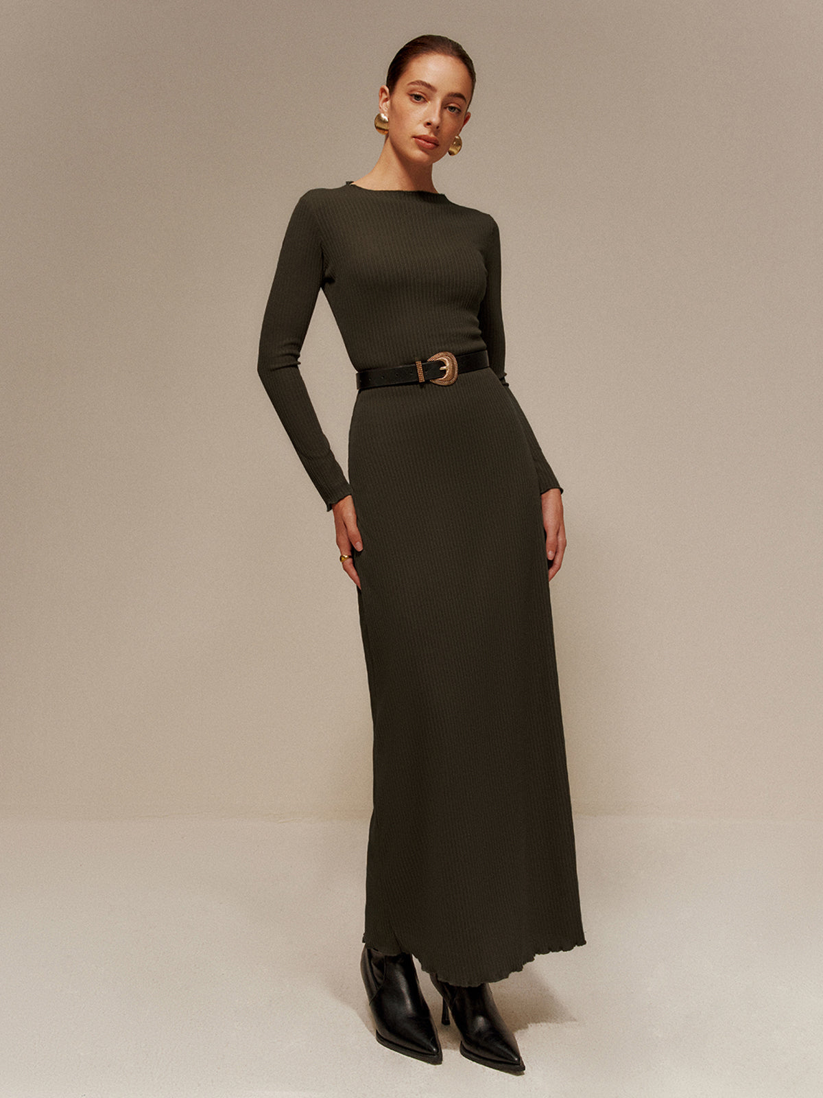 Clara | Elegantes Maxikleid ohne Gürtel mit Lettuce Trim