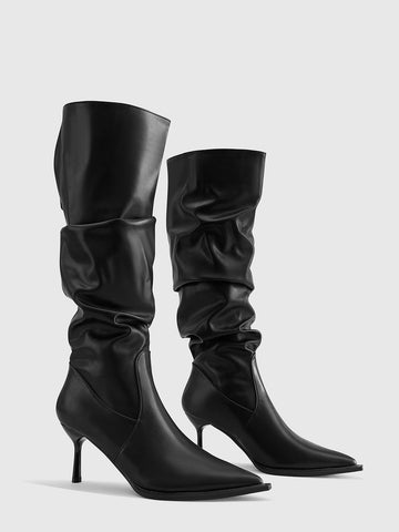Clara | Hochhackige Geraffte Kniehohe Stiefel