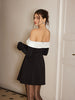 Eleganz | Farbblock Off-Shoulder Glockenärmel Kleid