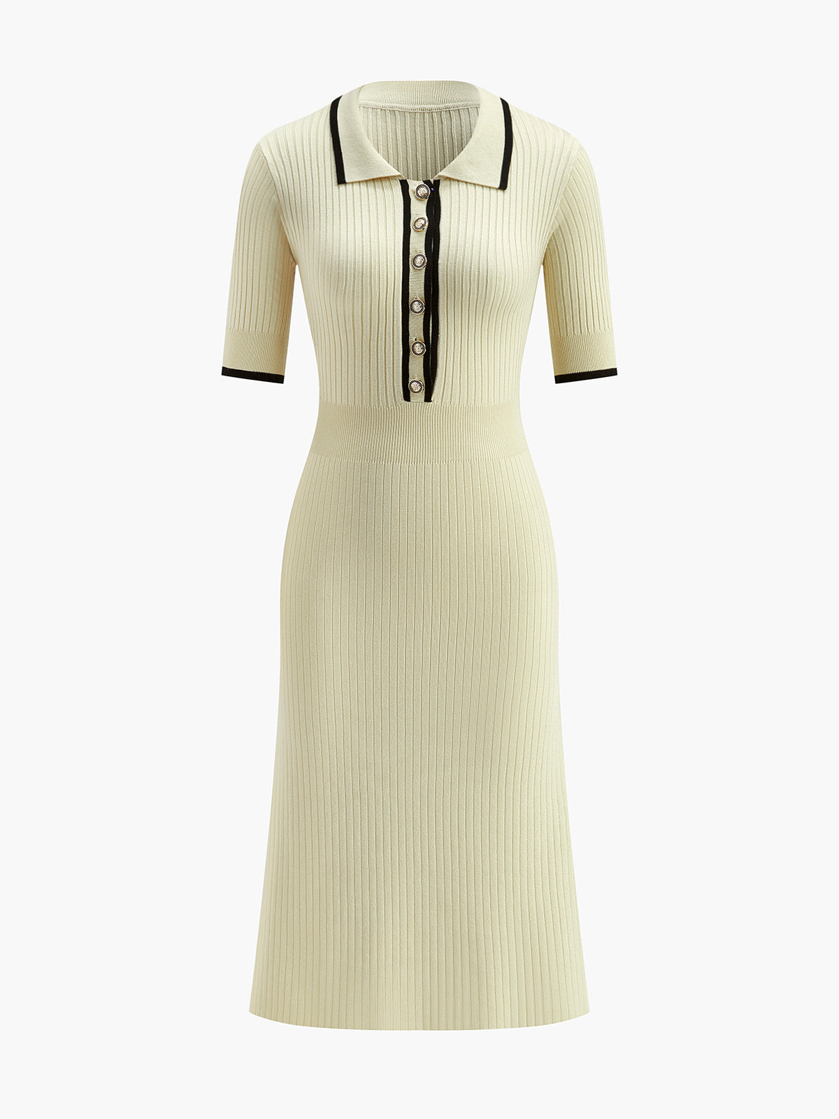 Mila | Kontrastbesetztes Midi-Kleid mit kurzem Ärmel