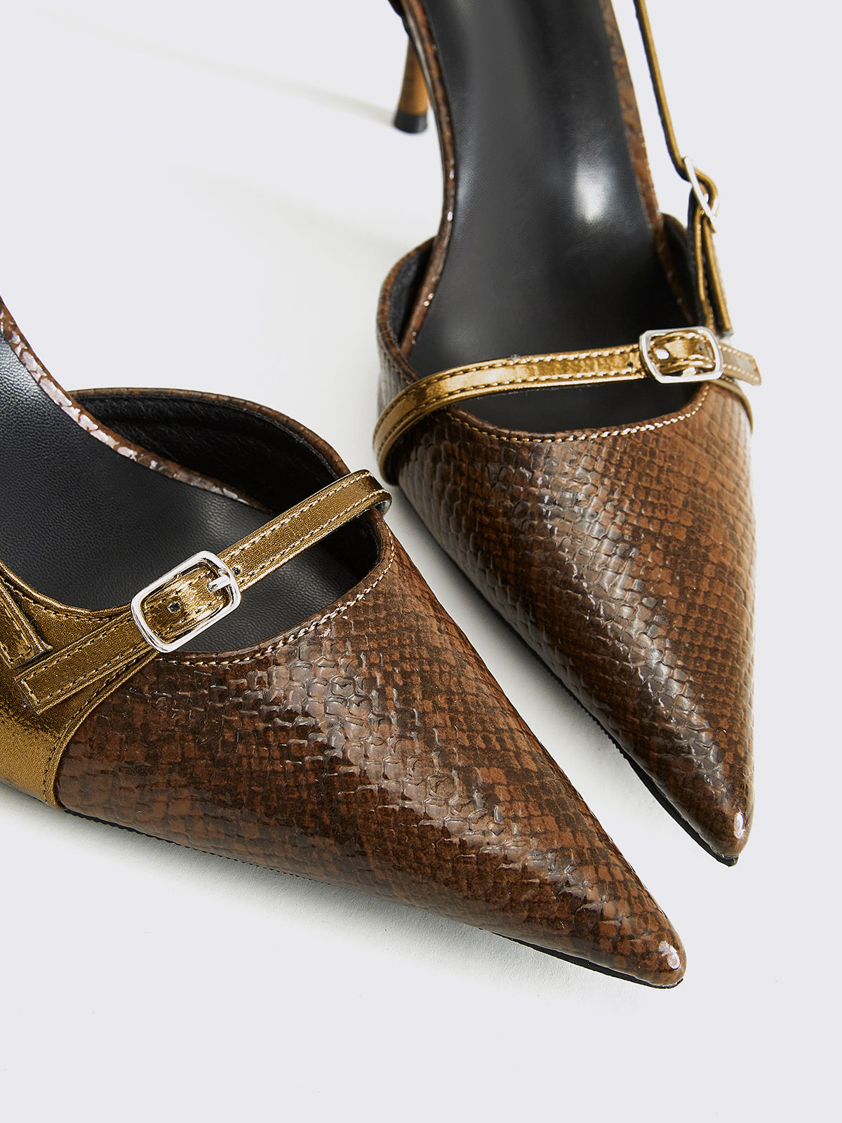 Elegante Pumps | Schlangenlederdruck Schnallen-Pumps