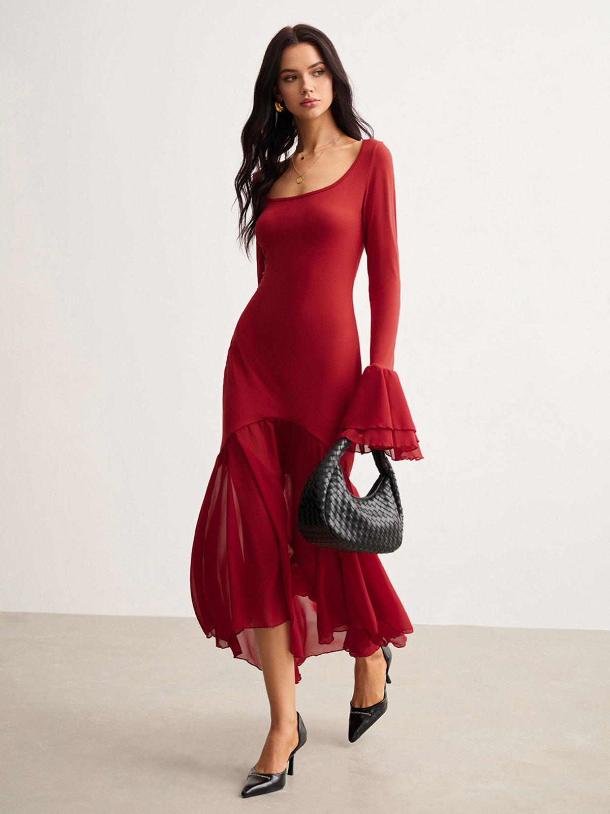 Clara | Chiffon Hem Slim Panel Kleid