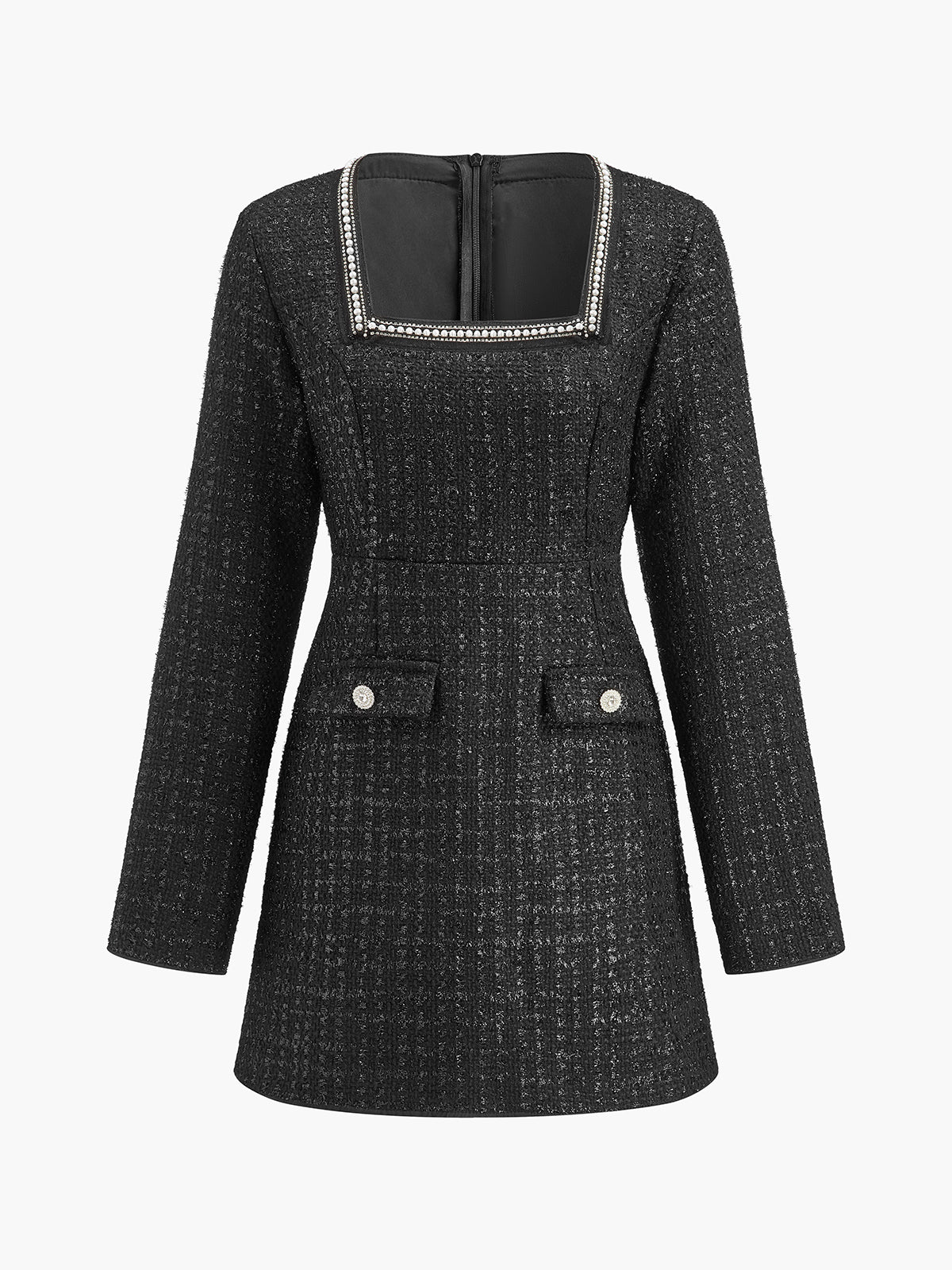 Emilia | Kurzkleid mit quadratischem Ausschnitt und Perlenverzierung