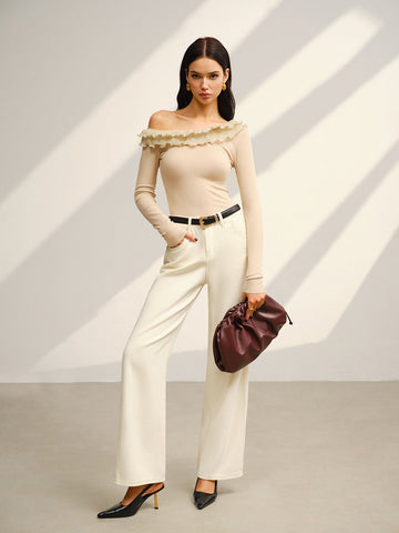 Clara | Asymmetrisches Jersey-Top mit Salatbesatz