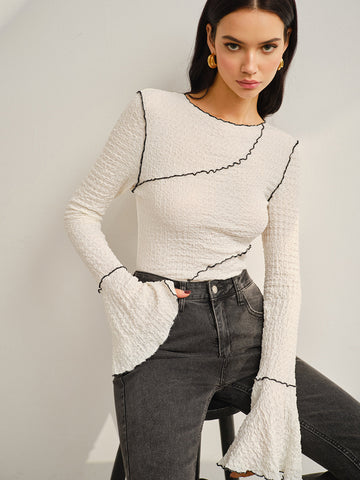 Clara | Elegantes T-Shirt mit Kontrast-Paspelierung