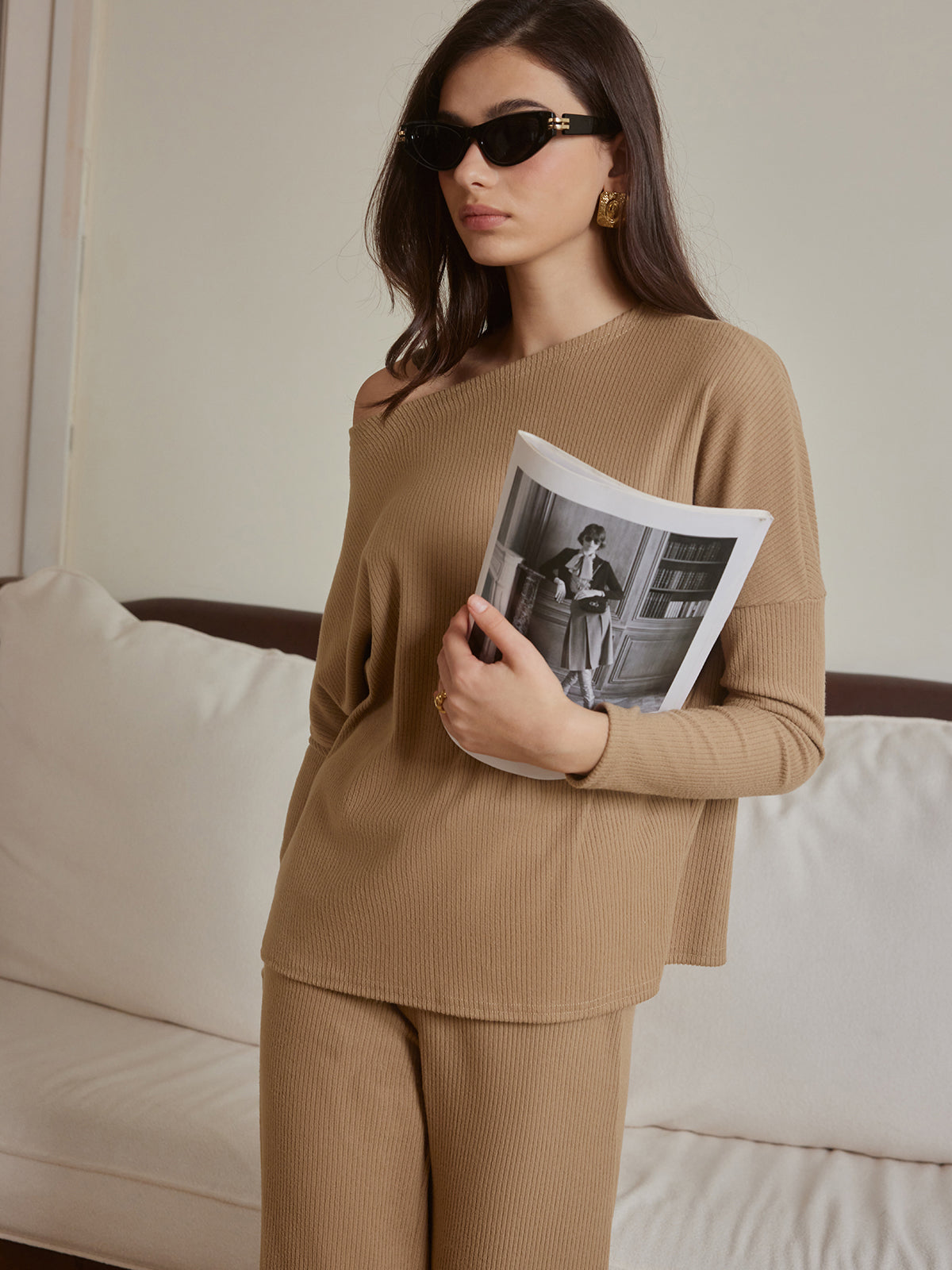 Mia | Elegantes Ribbed Drawstring Shift Pants Set