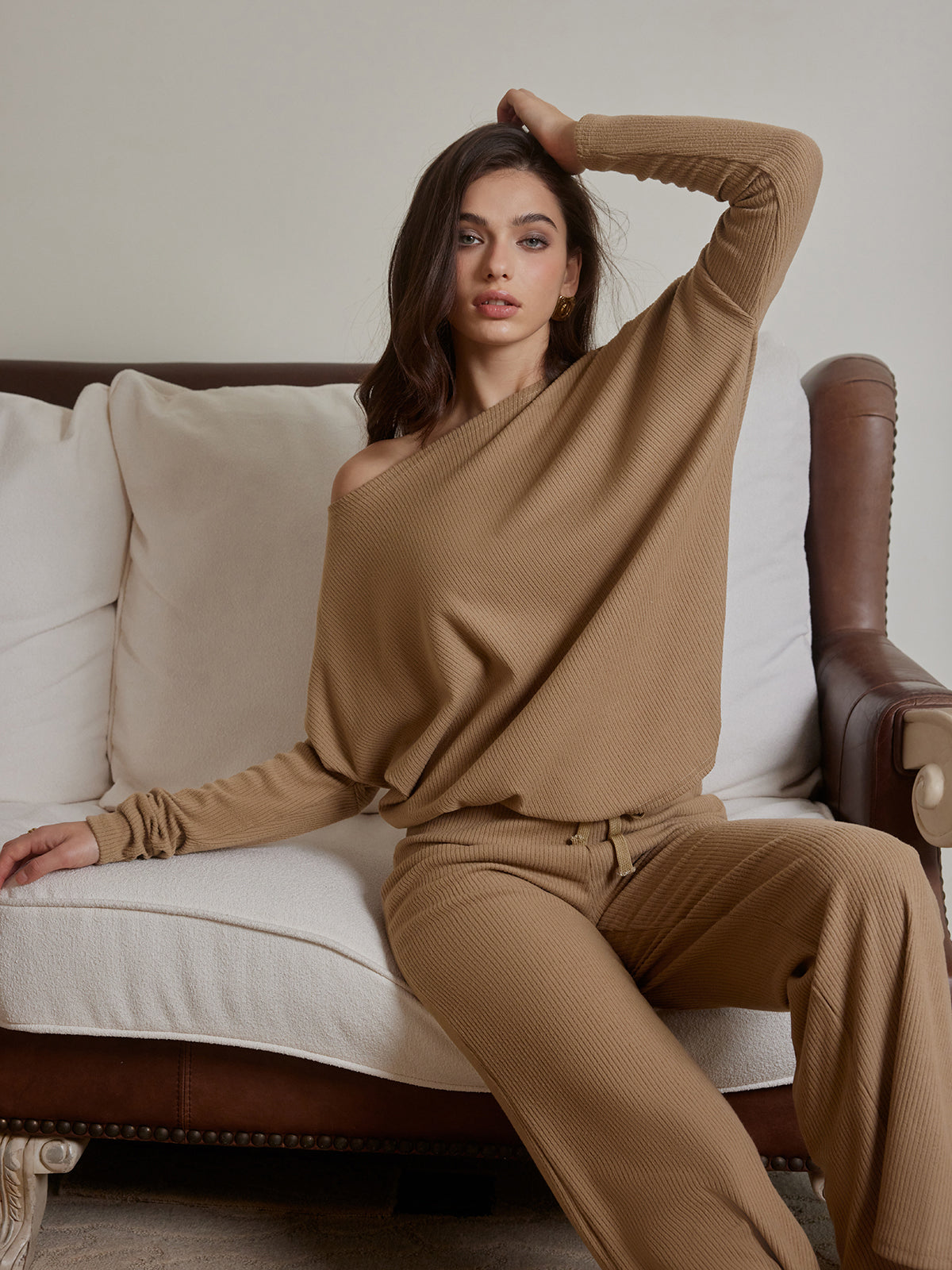 Mia | Elegantes Ribbed Drawstring Shift Pants Set