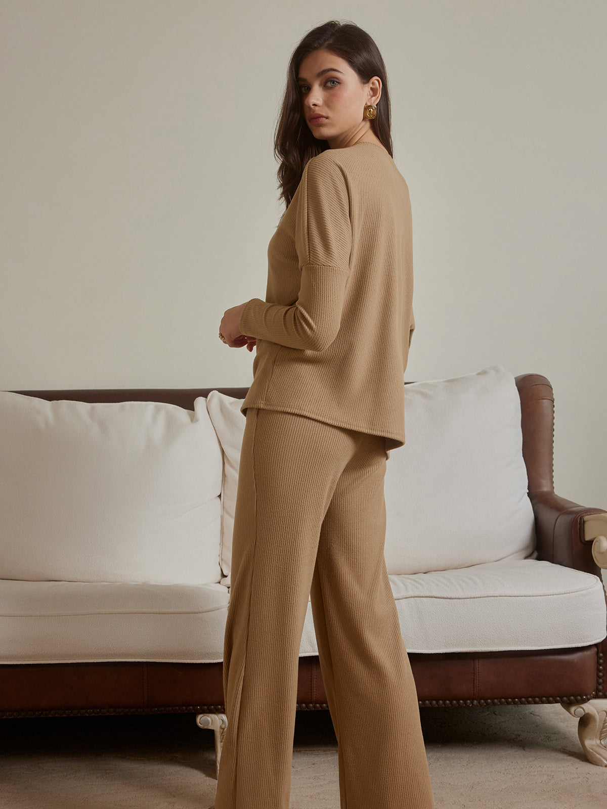 Mia | Elegantes Ribbed Drawstring Shift Pants Set