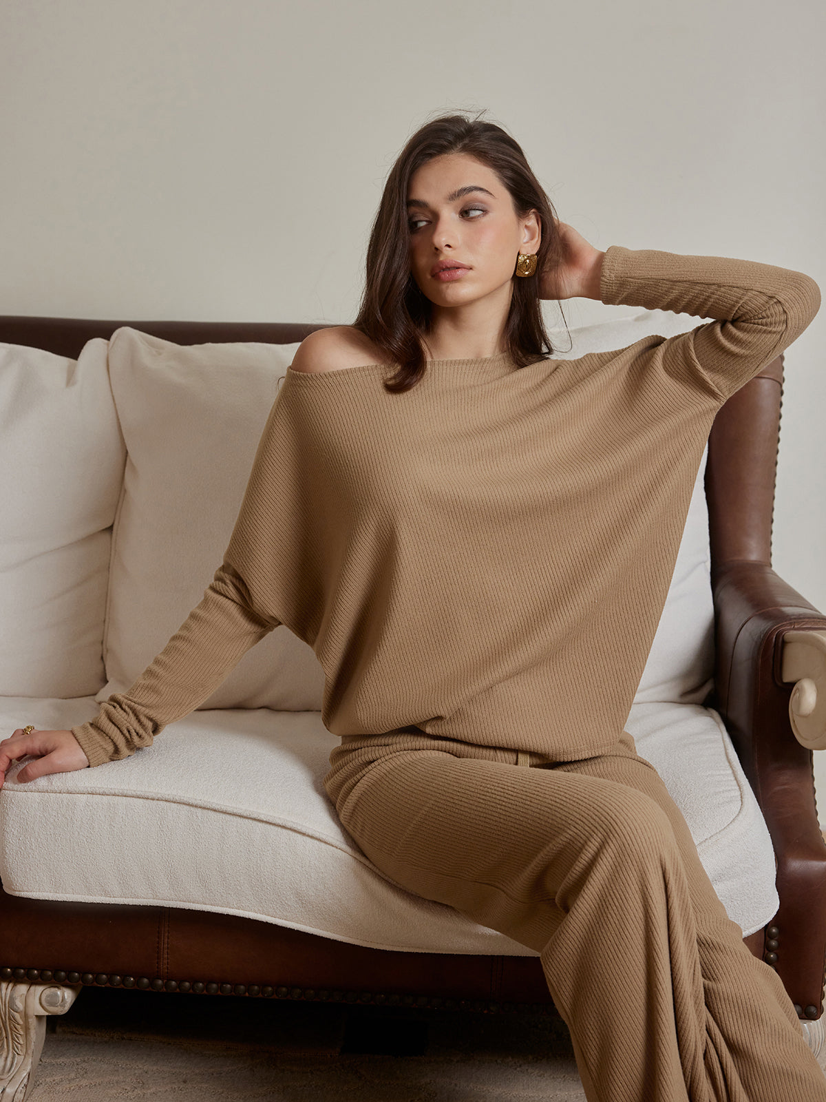 Mia | Elegantes Ribbed Drawstring Shift Pants Set