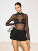 Clara | Elegantes Mock Neck Sheer Mesh T-Shirt