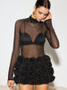 Clara | Elegantes Mock Neck Sheer Mesh T-Shirt