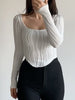 Clara | Crop T-Shirt mit quadratischem Ausschnitt und Paspelierung