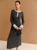 Clara | Elegantes Kleid mit Kontrastbesatz und Knöpfen