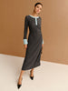 Clara | Elegantes Kleid mit Kontrastbesatz und Knöpfen