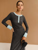 Clara | Elegantes Kleid mit Kontrastbesatz und Knöpfen