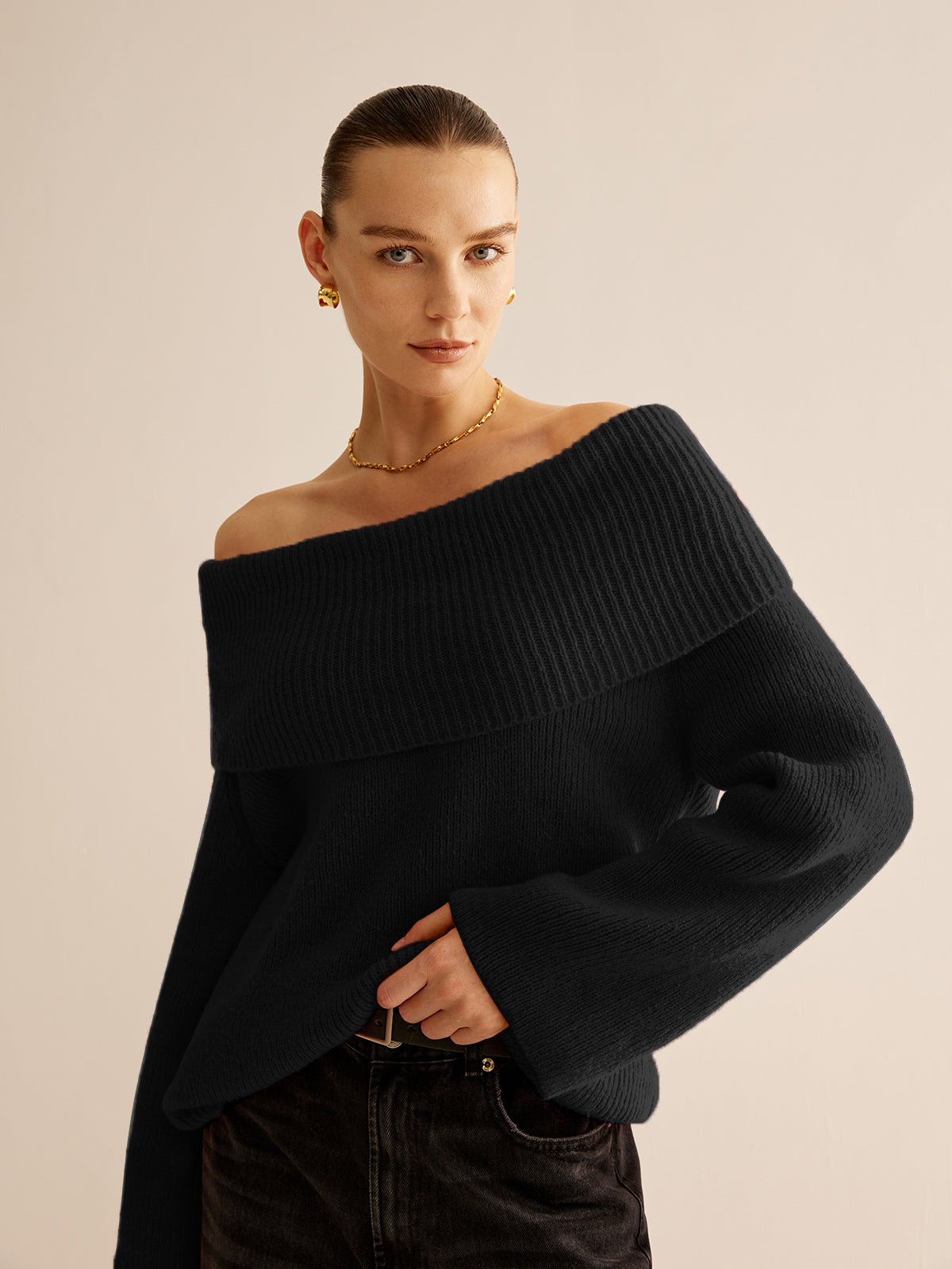 Clara | Off-Shoulder Rippenpullover