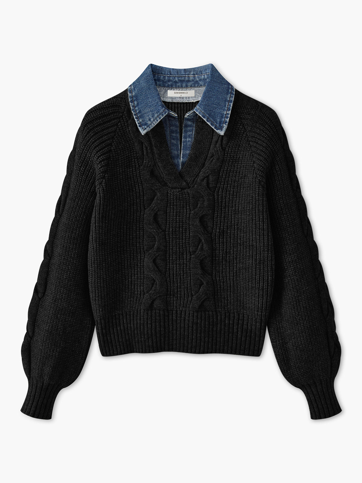 Max | Denim-Panel-Rippstrick-Pullover