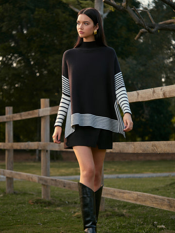 Lara | Stilvolles Zwei-Farben-Pinstripe Stricktop