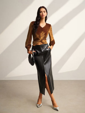Sophie | Elegante Samtbluse mit Falten