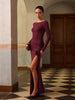 Clara | 3D Blumenrückenfreies Split-Jersey-Kleid