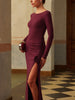 Clara | 3D Blumenrückenfreies Split-Jersey-Kleid